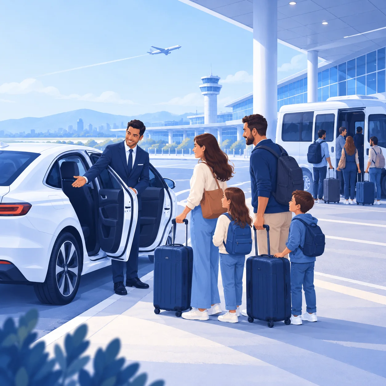 Illustration for Airport car service vs. shuttle